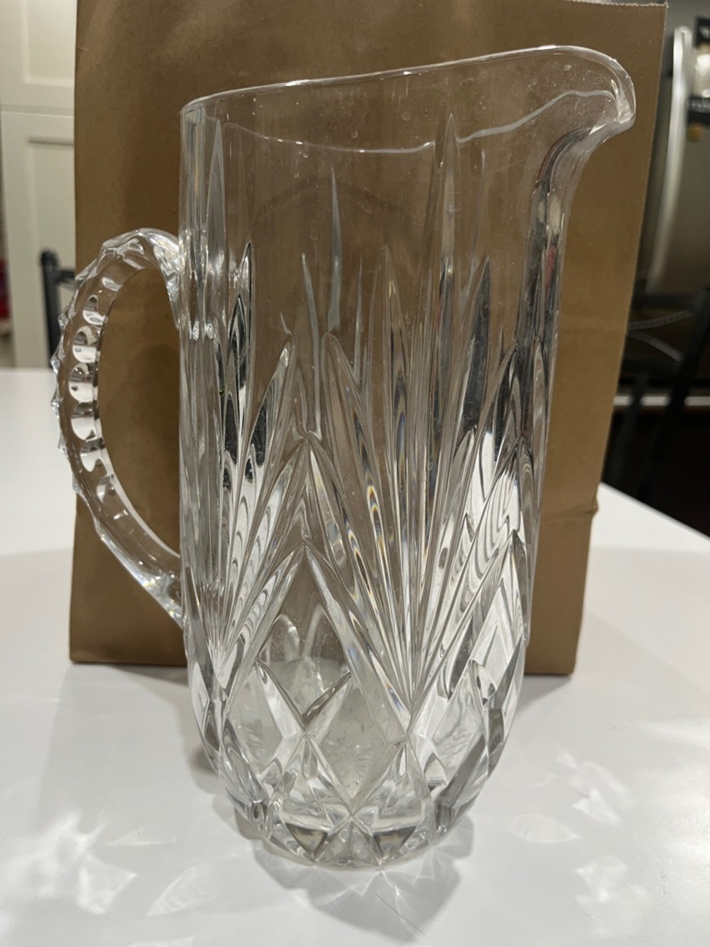 Cut Crystal Pitcher - Clear Starburst Pattern